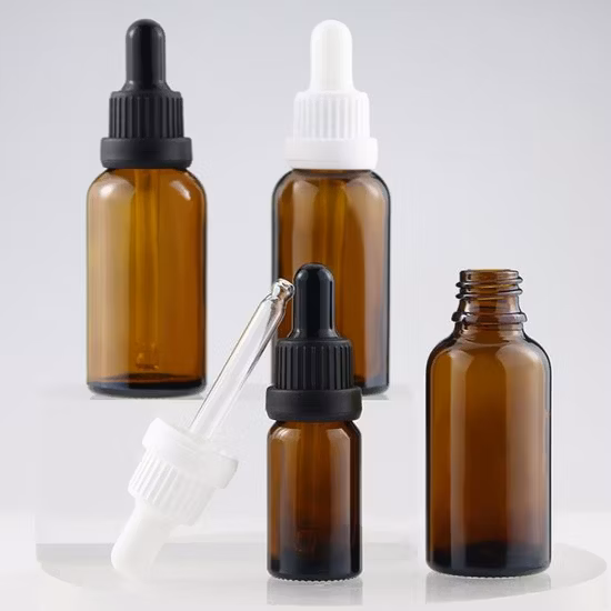 Emballage cosmétique de bouteille en verre ambré de 20 ml avec capuchon anti-chapardage avec compte-gouttes
